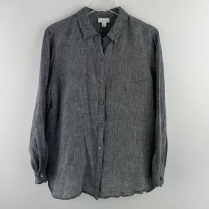 J. Jill Love Linen 100% Linen Top in Black Pebble Sz M